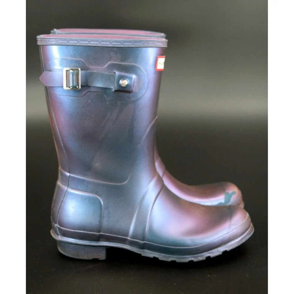 Hunter Original Short Rain Boots Women Size 9 Purple Blue Iridescent Good Nebula